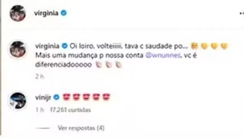 Os fãs não deixaram de notar os emojis com cara de apaixonado que Vini Jr. deixou nos comentários da publicação da, quem sabe, futura namorada.