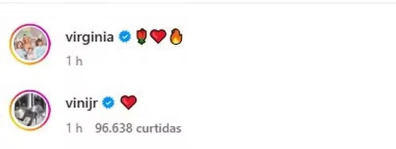 Comentário de Vini Jr. na publicação de Virginia