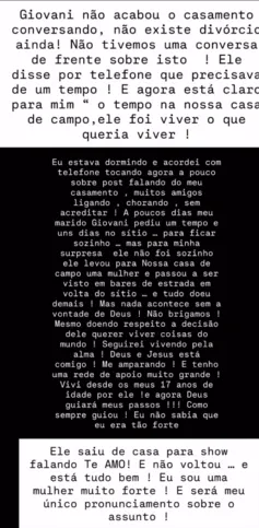 Pronunciamento de Anna Carolina Morais sobre o fim do relacionamento com Giovani Marcelo dos Reis Morais
