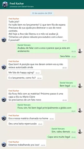 Mensagem de Daniel Vorcaro a Frederic Kachar sobre contrato de publicidade