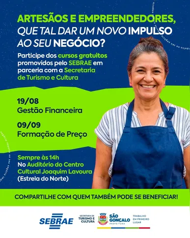 Cursos gratuitos voltados aos artesãos e empreendedores do município