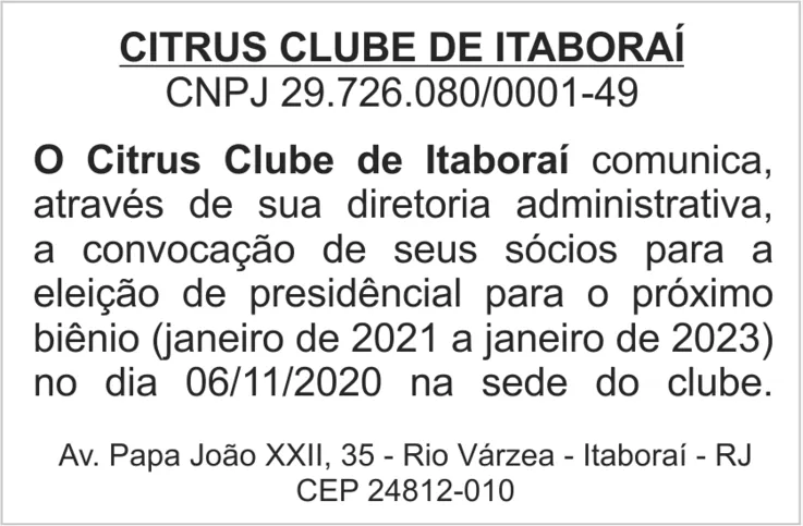 Imagem ilustrativa da imagem EDITAL - CITRUS CLUBE DE ITABORAÍ
