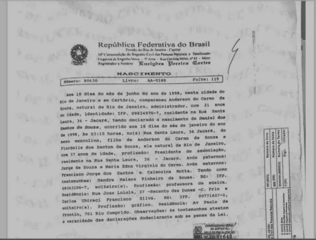 Certidão de nascimento de Daniel
