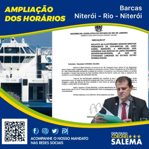 Imagem ilustrativa da imagem Deputado solicita ampliação dos horários nas Barcas para evitar aglomerações