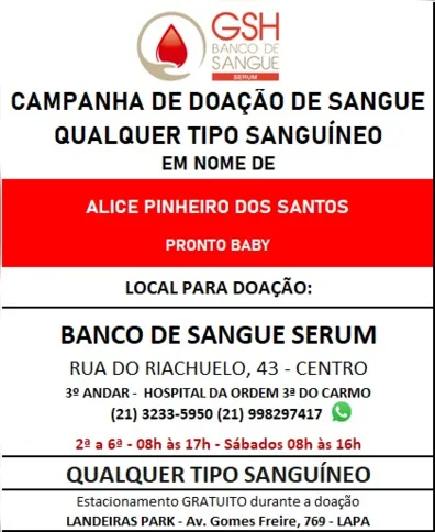 O hospital que envia o sangue mais rapidamente para Alice fica no Centro do Rio