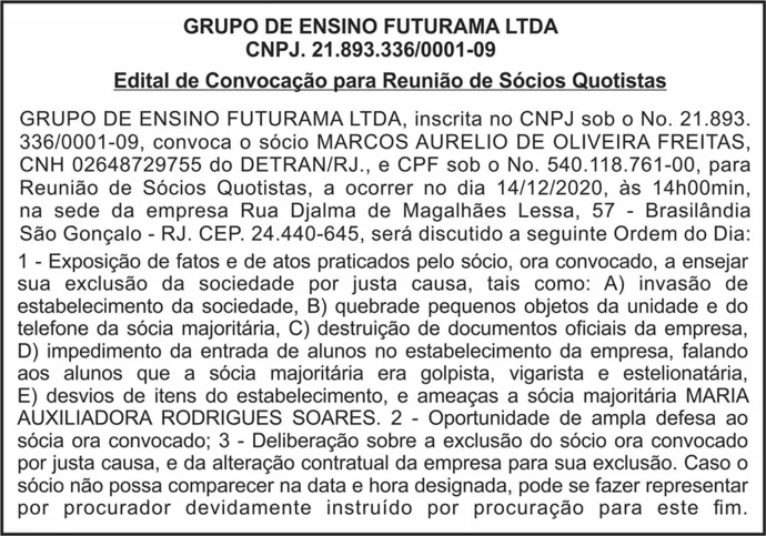 Imagem ilustrativa da imagem GRUPO DE ENSINO FUTURAMA - EDITAL DE CONVOCAÇÃO