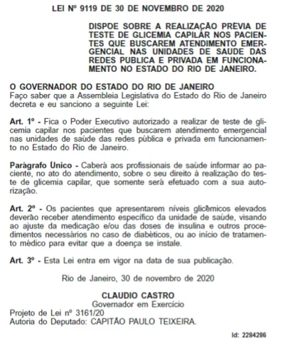 A Lei 9.119/2020, que torna o exame obrigatório, foi sancionada pelo governador Cláudio Castro (PSC) e publicada no Diário Oficial desta terça-feira (01/12)