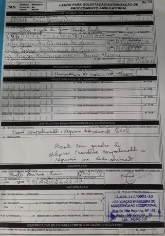 Pedido do exame para Davi Miguel
