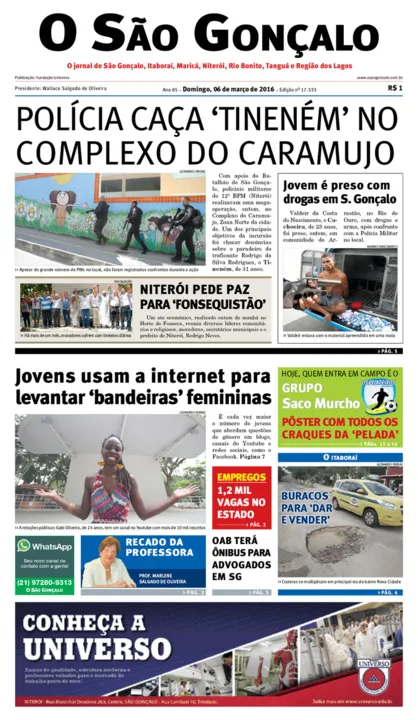 Imagem ilustrativa da imagem Capa do dia 06 de Março de 2016