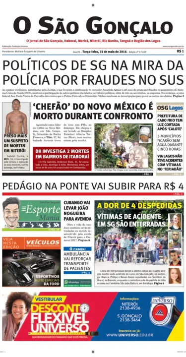 Imagem ilustrativa da imagem Edição do dia 31 de maio de 2016