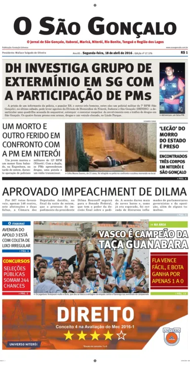 Imagem ilustrativa da imagem Capa de segunda-feira, 18 de abril de 2016