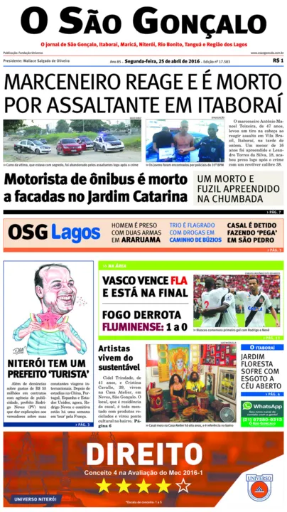 Imagem ilustrativa da imagem Edição de segunda-feira, 25 de abril de 2016