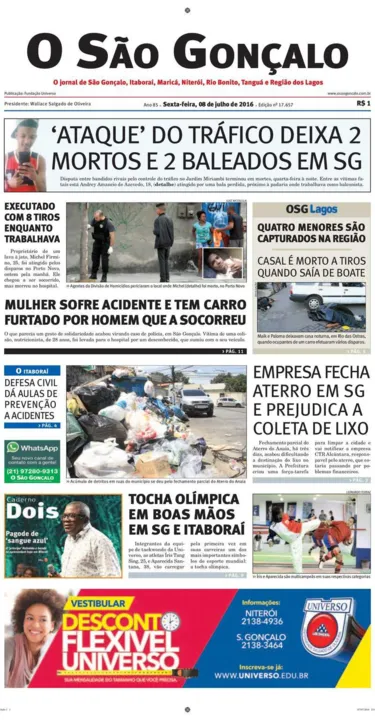 Imagem ilustrativa da imagem Edição do dia 08 de julho de 2016