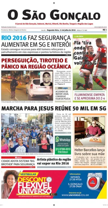 Edição de segunda-feira, 11 de julho de 2016