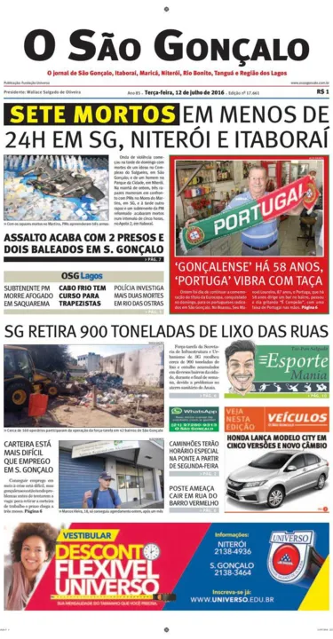 Imagem ilustrativa da imagem Edição do dia 12 de julho de 2016