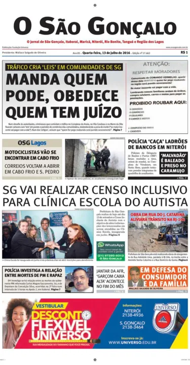 Imagem ilustrativa da imagem Edição do dia 13 de julho de 2016