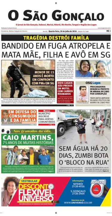 Imagem ilustrativa da imagem Capa do dia 20 de julho de 2016