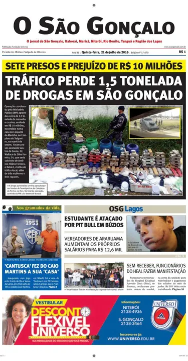 Imagem ilustrativa da imagem Capa do dia 21 de julho de 2016
