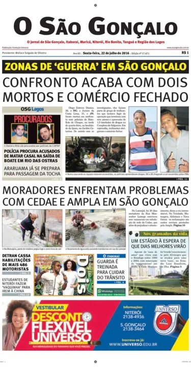 Imagem ilustrativa da imagem Capa do dia 22 de julho de 2016