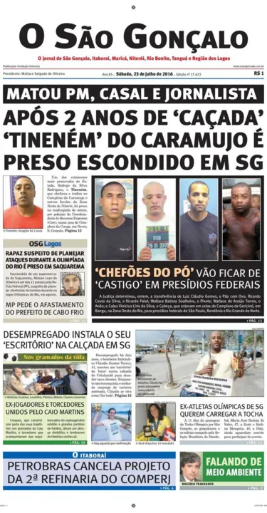 Imagem ilustrativa da imagem Capa do dia 23 de julho de 2016