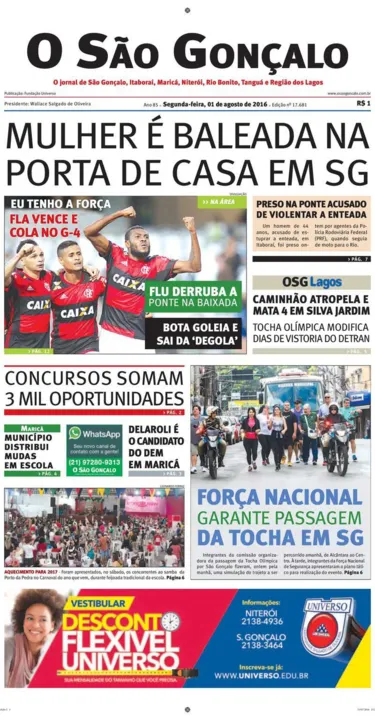 Edição de segunda-feira, 01 de agosto de 2016