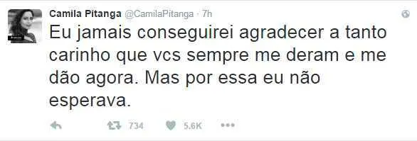 Imagem ilustrativa da imagem Camila Pitanga recebe surpresa dos seus seguidores do Twitter