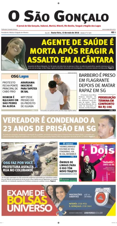 Imagem ilustrativa da imagem Edição do dia 13 de maio de 2016