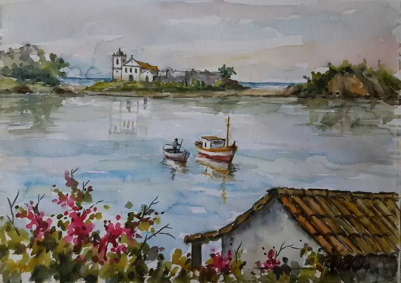 Pinturas do artista plástico Roger Vianna retratam paisagens de montanhas, marinhas e igrejas