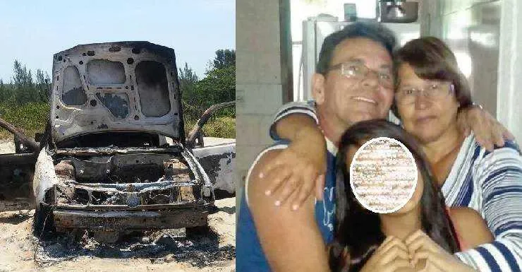 O casal e os filhos foram encontrados numa área deserta da orla, próximo ao carro carbonizado