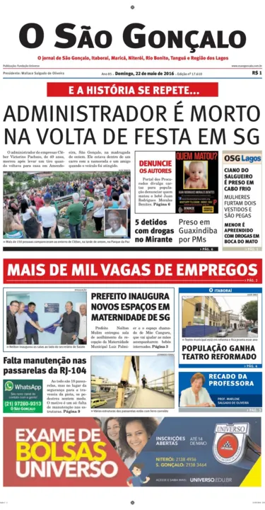 Imagem ilustrativa da imagem Edição do dia 22 de maio de 2016