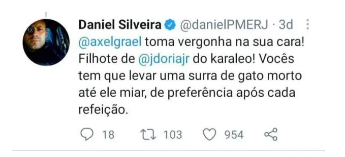 Postagem de Daniel no Twitter