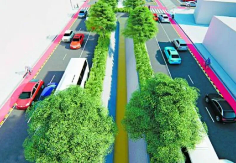 A obra ganha destaque ao criar uma área de circulação para pedestres e espaço verdes.