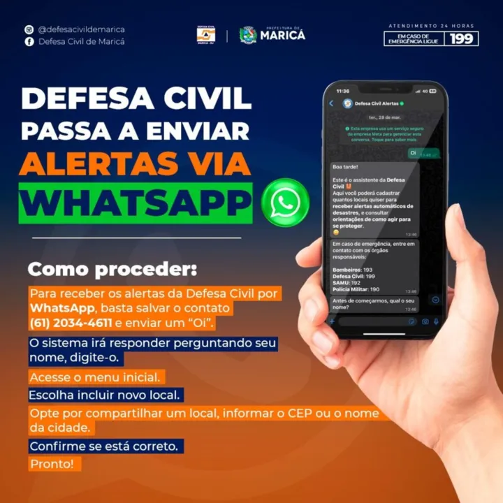 Para receber os alertas, os moradores precisam enviar um “oi” para o número