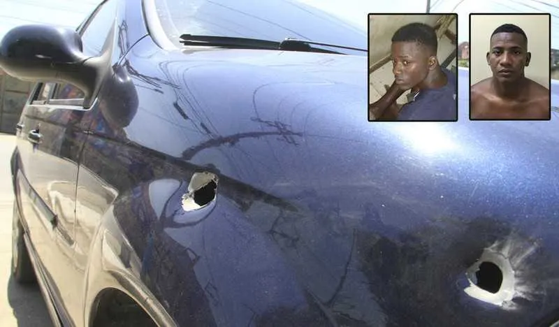Carro usado pelos criminosos foi atingido por dois disparos