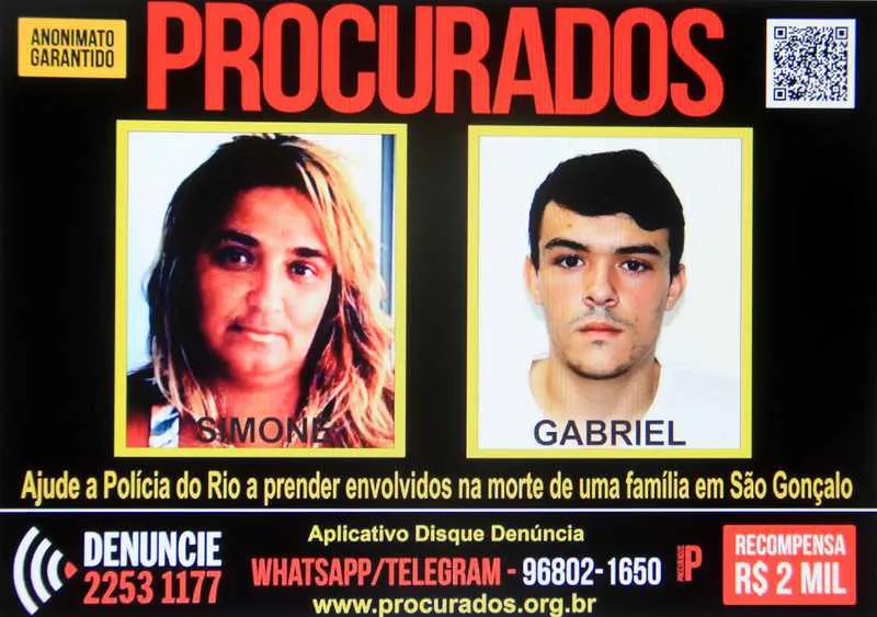 Simone Resende, irmã, cunhada e tia das vítimas, e Gabriel Botrel seguem foragidos da Justiça