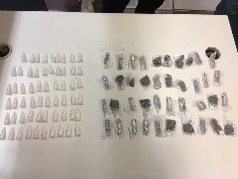 Com a dupla foram apreendidos 59 pinos de cocaína e 40 trouxinhas de maconha