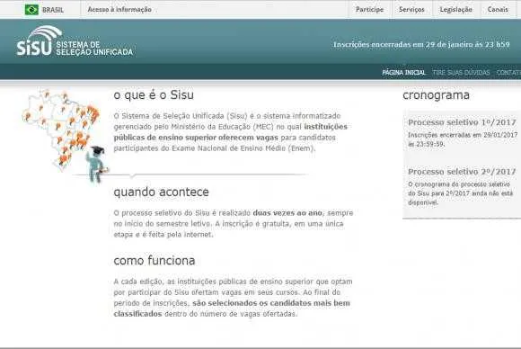 Página do Sisu na internet 
