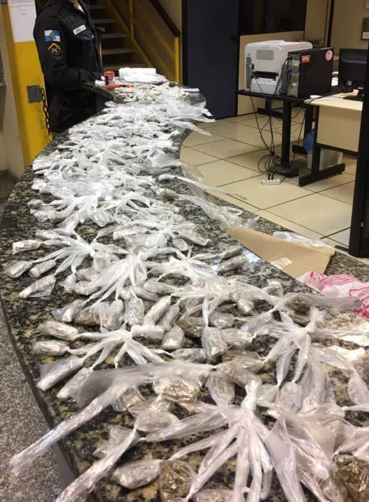 As buchas de maconha e os papelotes de cocaína apreendidos