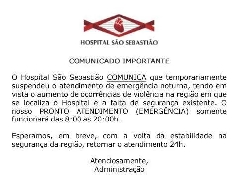 Imagem ilustrativa da imagem Emergência de hospital é fechada durante a noite
