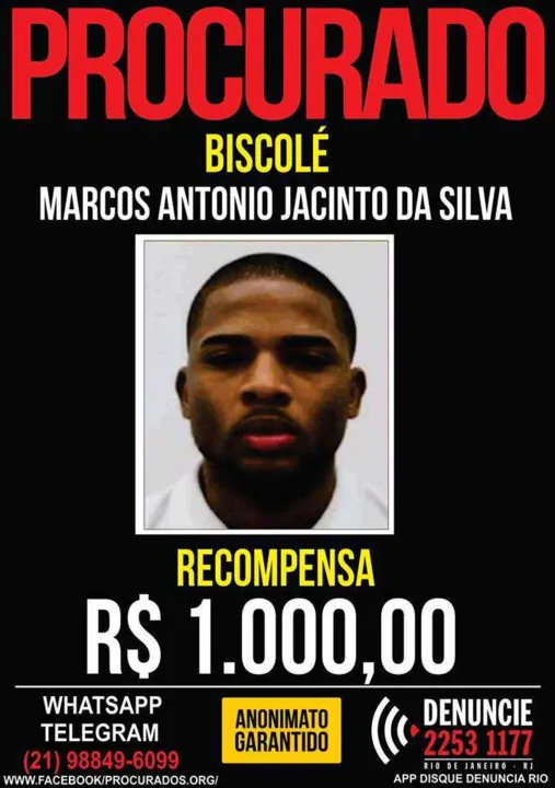 Imagem ilustrativa da imagem Disque-Denúncia oferece recompensa de R$ 1 mil por 'Biscolé'