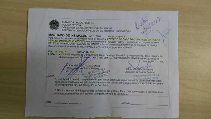 O advogado do prefeito esteve na PF de Macaé para justificar a ausência de Marcos Mendes