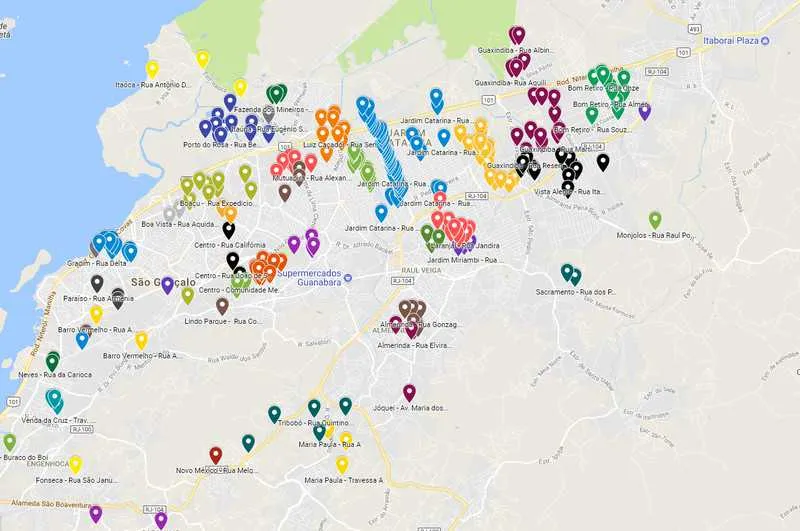 O mapa foi criado, em janeiro desse ano, para orientar a população de São Gonçalo, Itaboraí e Niterói