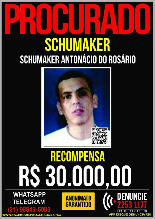 Imagem ilustrativa da imagem Denúncias sobre traficantes Schumacher e '2N', de SG, valem R$ 40 mil