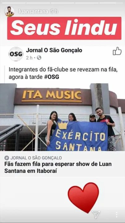 Luan Santana elogiou integrantes de seu fã-clube