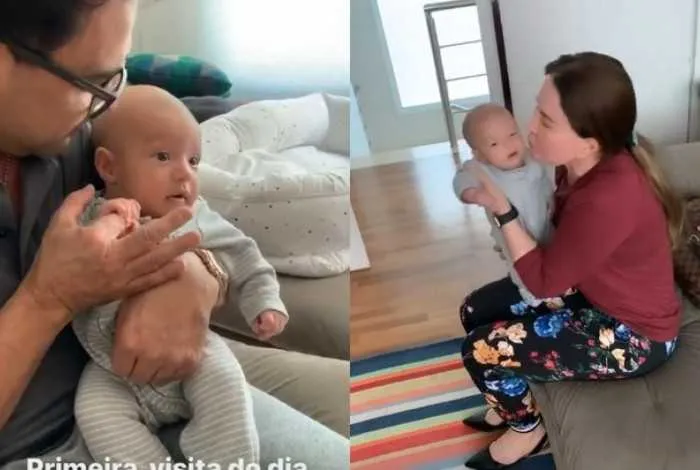 Zezé Di Camargo e Zilu fazem visita ao neto