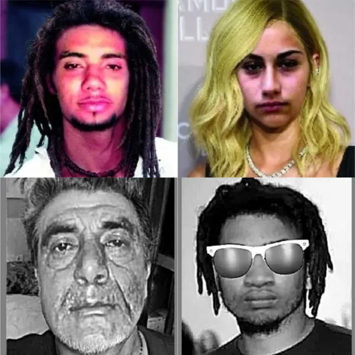 Na ordem, Thomas Jayson Gomes Vieira, o '3N', Rayane Nazareth Cardoso da Silveira, a 'Hello Kitty', Alessandro Luiz Vieira Moura, o 'Vinte Anos' e Diego Júnior de Souza Silva, o 'Esquilo' com possíveis disfarces 
