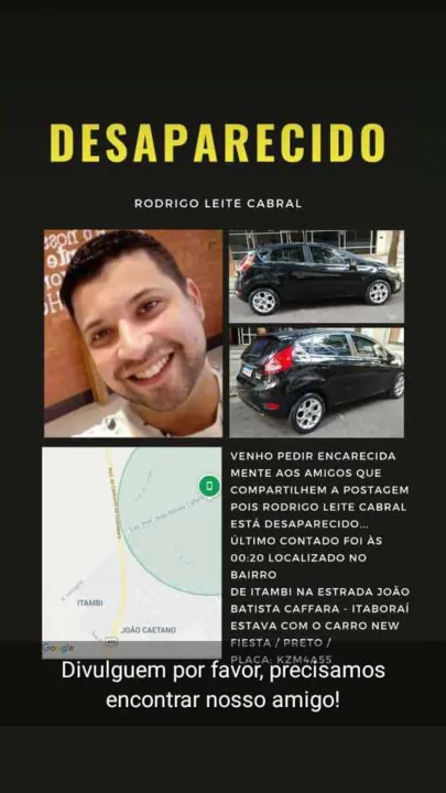 Rodrigo está desaparecido desde a última quinta 