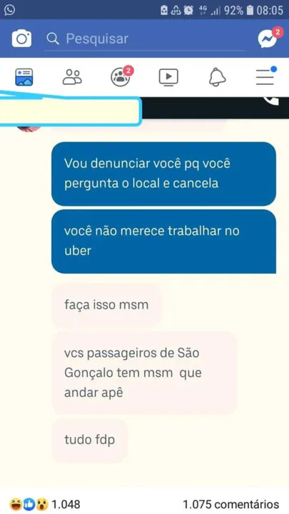 Segundo alguns clientes, motoristas estariam cancelando as viagens após perguntarem o destino final 
