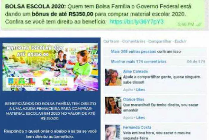  o link falso já foi acessado ou compartilhado mais de um milhão de vezes