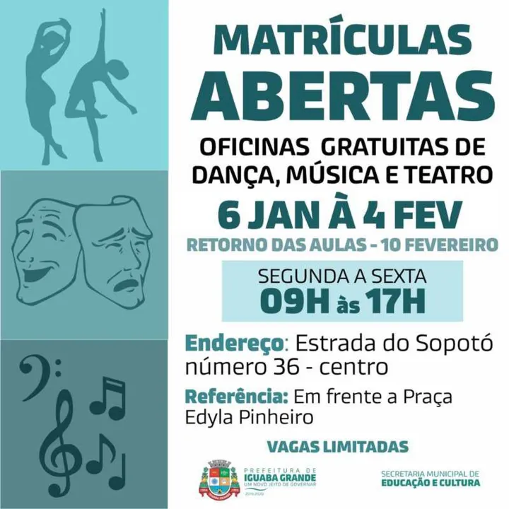 Há vagas para música, dança e teatro
